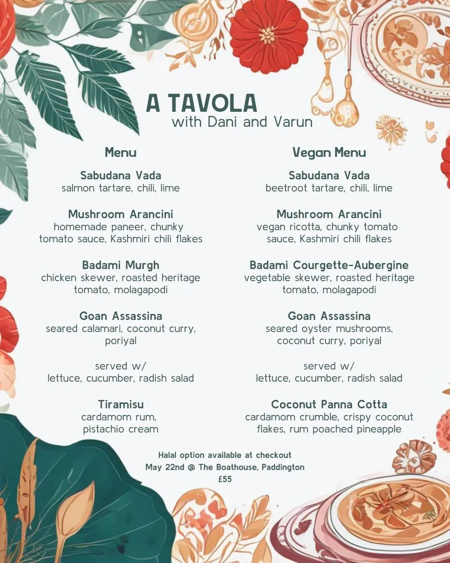 A Tavola with Dani and Varun menu
